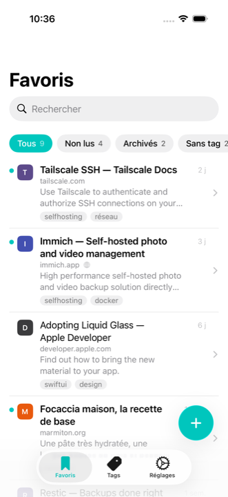 Liste des favoris dans Dingmark sur iPhone